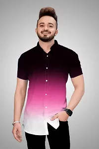 Silver Buck Men's Digital Printed Poly Cotton Halfsleeve Classic Collar Casual Shirt (Pink) Size:-Large-thumb2