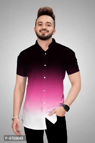 Silver Buck Men's Digital Printed Poly Cotton Halfsleeve Classic Collar Casual Shirt (Pink) Size:-Large-thumb3