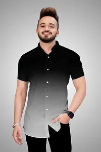 Silver Buck Men's Digital Printed Poly Cotton Halfsleeve Classic Collar Casual Shirt (Black) Size:-X-Large-thumb1