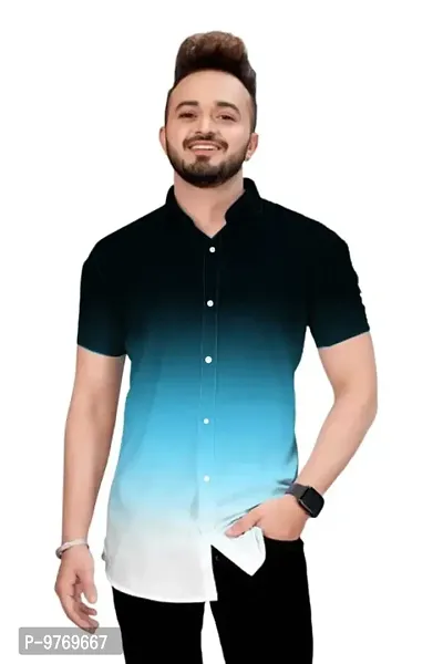 Silver Buck Men's Digital Printed Poly Cotton Halfsleeve Classic Collar Casual Shirt (Sky Blue) Size:-Medium-thumb0
