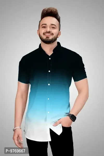 Silver Buck Men's Digital Printed Poly Cotton Halfsleeve Classic Collar Casual Shirt (Sky Blue) Size:-Medium-thumb2