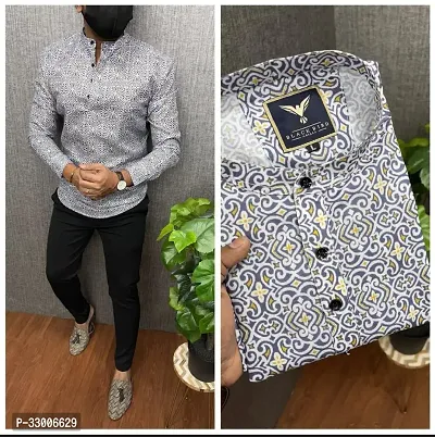 Reliable Grey Cotton Printed Short Length Kurta For Men-thumb0