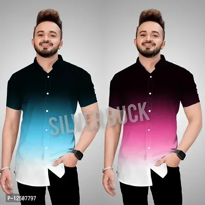 Reliable Pink Cotton Blend Colourblocked Short Sleeves Casual Shirts For Men Pack Of 2