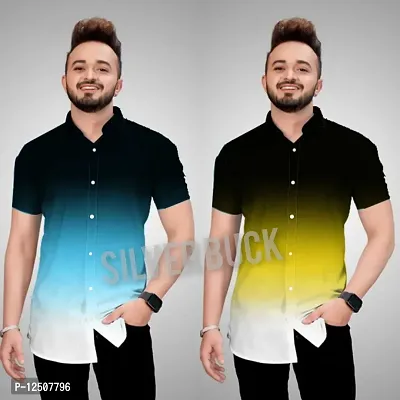 Reliable Yellow Cotton Blend Colourblocked Short Sleeves Casual Shirts For Men Pack Of 2