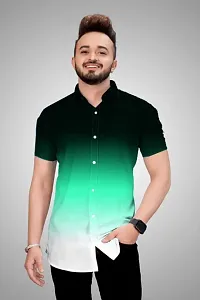 Silver Buck Men's Digital Printed Poly Cotton Halfsleeve Classic Collar Casual Shirt (Green) Size:-Medium-thumb1