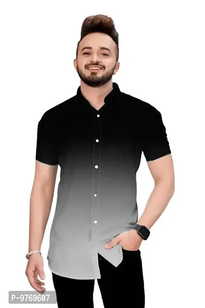 Silver Buck Men's Digital Printed Poly Cotton Halfsleeve Classic Collar Casual Shirt (Black) Size:-X-Large-thumb0