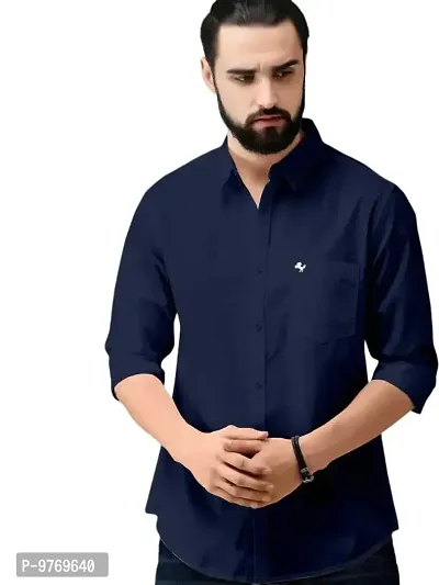 Silver Buck Men's Solid Cotton Fullsleeve Classic Collar Casual Shirt (Dark Blue Size:-X-Large