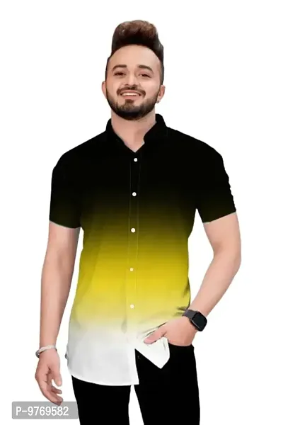 Silver Buck Men's Digital Printed Poly Cotton Halfsleeve Classic Collar Casual Shirt (Black) Size:-