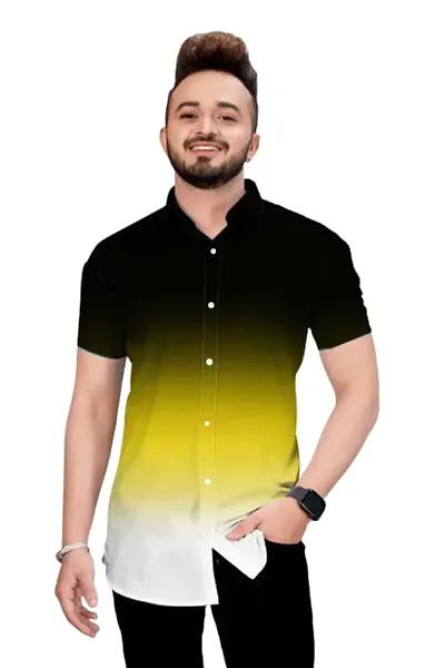 Buck Men's Digital Poly Halfsleeve Classic Collar Casual Shirt (Green) Size:-Medium