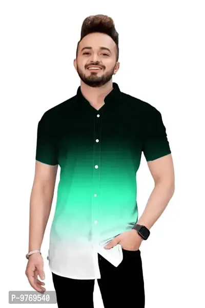 Silver Buck Men's Digital Printed Poly Cotton Halfsleeve Classic Collar Casual Shirt (Green) Size:-Medium-thumb0