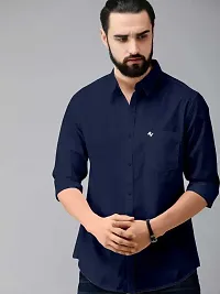 Silver Buck Men's Solid Cotton Fullsleeve Classic Collar Casual Shirt (Dark Blue Size:-X-Large-thumb1