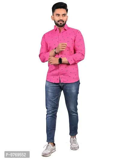 Silver Buck Men's Printed Cotton Fullsleeve Classic Collar Casual Shirt (Blue) Size:-