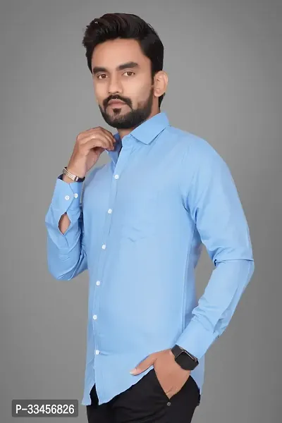 Reliable Blue Cotton Solid Shirt For Men-thumb2