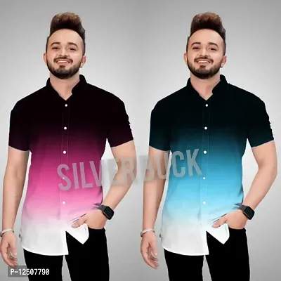 Reliable Blue Cotton Blend Colourblocked Short Sleeves Casual Shirts For Men Pack Of 2