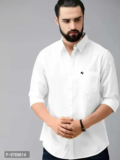 White Cotton Blend Solid Casual Shirts For Men-thumb2