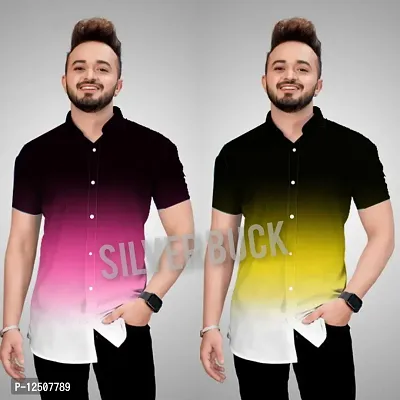 Reliable Yellow Cotton Blend Colourblocked Short Sleeves Casual Shirts For Men Pack Of 2