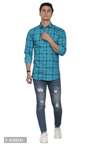 Silver Buck Men's Cotton Blend Regular Fit Formal Shirt(Ready_Shirt-Checks-Blue-M)-thumb0