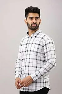 Silver Buck Men's Checkered Poly Cotton Fullsleeve Classic Collar Casual Shirt (White) Size:-X-Large-thumb1