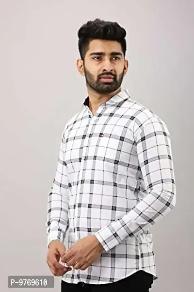 Silver Buck Men's Checkered Poly Cotton Fullsleeve Classic Collar Casual Shirt (White) Size:-X-Large-thumb2