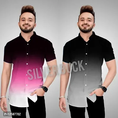 Reliable Black Cotton Blend Colourblocked Short Sleeves Casual Shirts For Men Pack Of 2-thumb0