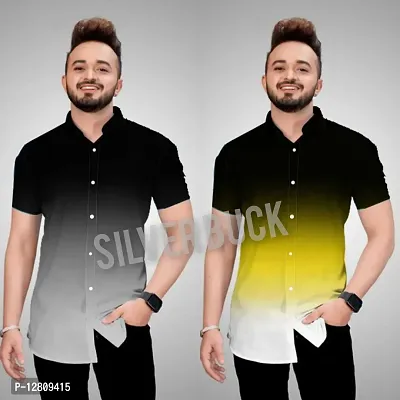 Stylish Fancy Cotton Blend Solid Short Sleeves Casual Shirts Combo For Men Pack Of 2-thumb0