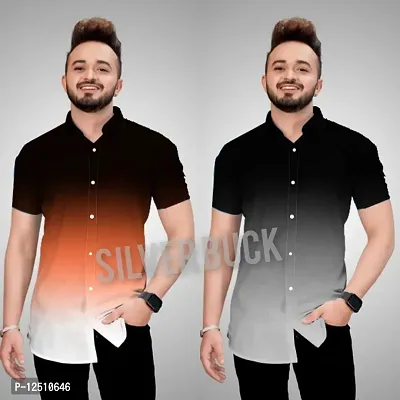 Reliable Cotton Blend Woven Design Short Sleeves Casual Shirts For Men- 2 Pieces