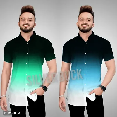 Reliable Cotton Blend Woven Design Short Sleeves Casual Shirts For Men- 2 Pieces