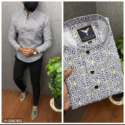 Reliable Grey Cotton Blend Printed Short Length Kurta For Men-thumb0