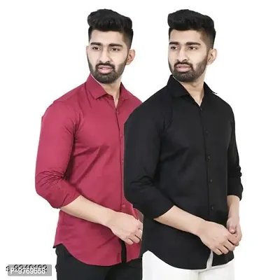 Silver Buck Men's Solid Cotton Fullsleeve Classic Collar Casual Shirt (Maroon & Black) Size:-Medium