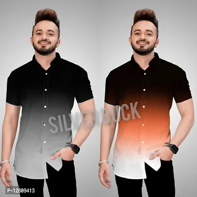 Stylish Fancy Cotton Blend Solid Short Sleeves Casual Shirts Combo For Men Pack Of 2-thumb0