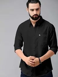 Silver Buck Men's Solid Cotton Fullsleeve Classic Collar Casual Shirt (Black Size:-Large-thumb1