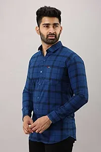 Silver Buck Men's Checkered Poly Cotton Fullsleeve Classic Collar Casual Shirt (Dark Blue)-thumb2