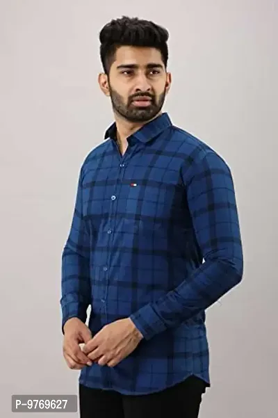 Silver Buck Men's Checkered Poly Cotton Fullsleeve Classic Collar Casual Shirt (Dark Blue)-thumb3