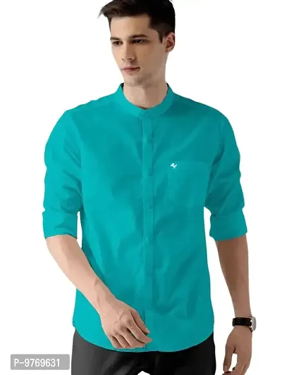 Silver Buck Men's Solid Cotton Fullsleeve Classic Collar Casual Shirt {Sky Blue Size:-Large