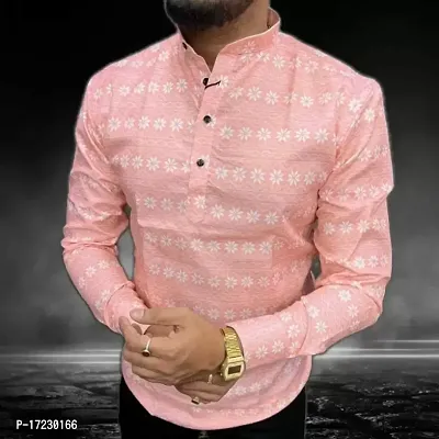 Men Cotton Blend Printed Shirt Style Kurta