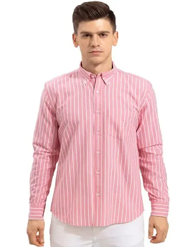 Stylish Fancy Blend Striped Regular Fit Long Sleeves Casual Shirts For Men