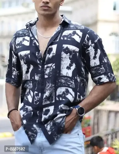 Men Cotton Blend Printed Casual Shirt-thumb0