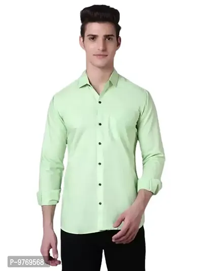 Green Cotton Blend Solid Formal Shirts For Men-thumb0