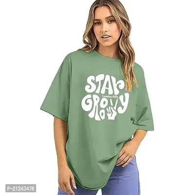 Elegant Green Cotton Lycra Printed Tshirt For Women-thumb0