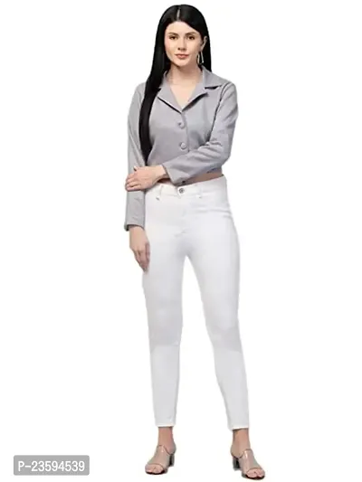 Dream of Dress Women's Regular Fit Crop Blazers (M, Grey)-thumb0