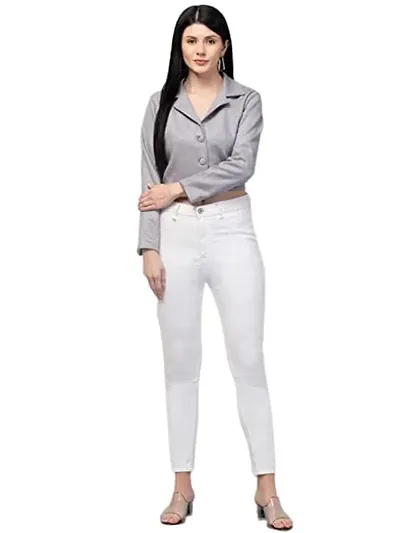 Dream of Dress Women's Regular Fit Crop Blazers (S, Grey)