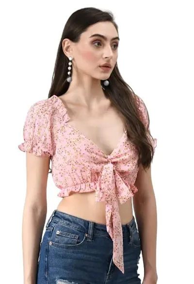 Womens Tie-Up Floral Crop Top