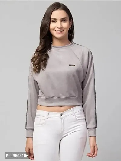 Dream of Dress Women Full Sleeve Solid Sweatshirt (S, Grey)-thumb2