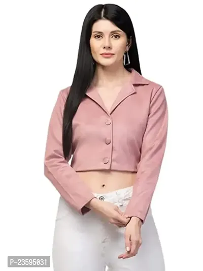 Dream of Dress Women's Regular Fit Crop Blazers (M, Pink)