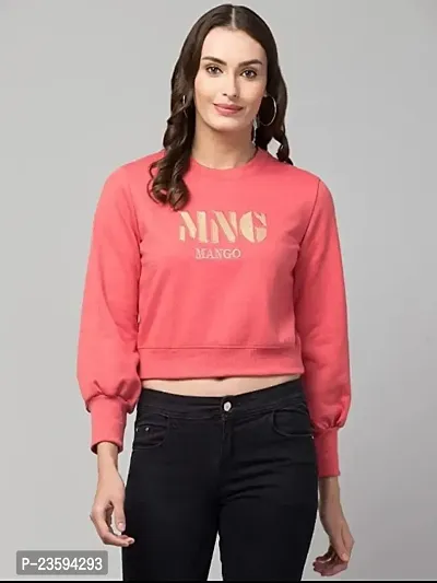 Women Embroidered Pullover Sweat Shirt (L, Red)-thumb2