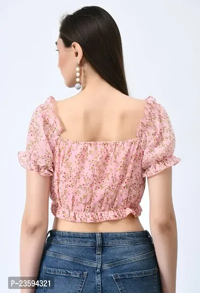 Womens Tie-Up Floral Crop Top Pink-thumb4