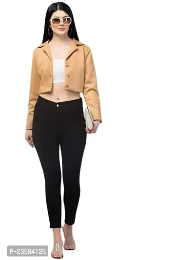 Dream of Dress Women's Regular Fit Crop Blazers (L, Yellow)-thumb0