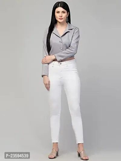 Dream of Dress Women's Regular Fit Crop Blazers (M, Grey)-thumb2