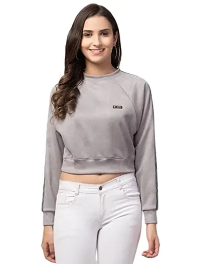 Dream of Dress Women Full Sleeve Solid Sweatshirt (S, Grey)