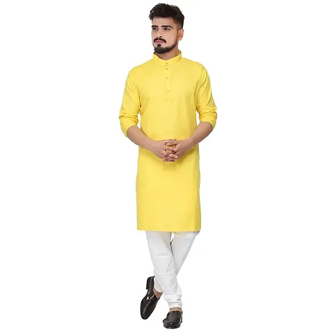 Seawind Men's Straight Kurta Pyjama Set (S (32), YELLOW)